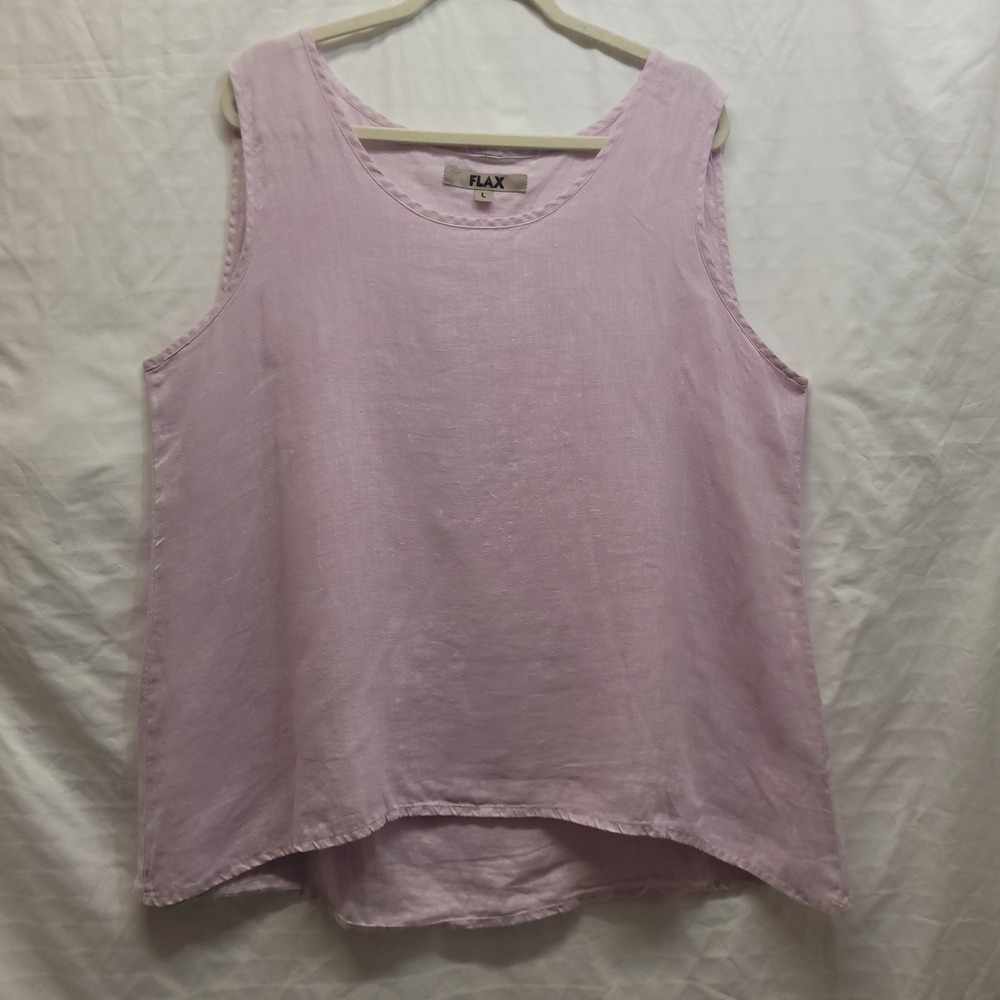 Flax Womens Oversized Linen Tank Top Lavender Pink Sleeveless Scoop Neck L - Picture 2 of 16